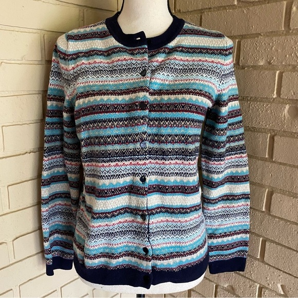 Talbots Nylon/Lambs Wool  Fair Isle Cardigan Sweater Button Front Size Small S - Picture 1 of 7